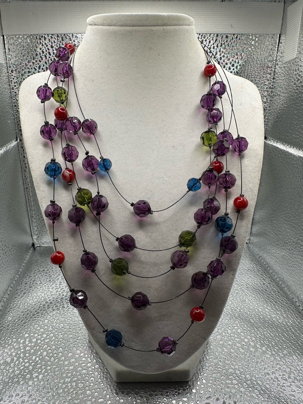Lydell NYC Jewel Tone Multi Strand Floating Bead Statement Necklace